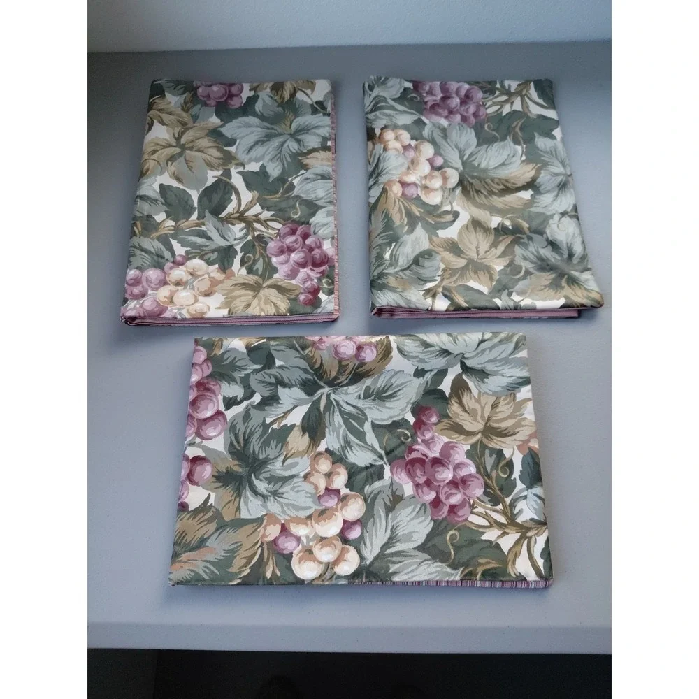 3 Handmade Placemats Fabric Grapevine Grapes Botanical Striped Cottagecore Set